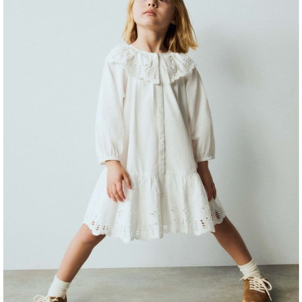 Zara White OPEN KNIT POPLIN DRESS